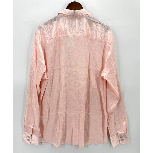 Zeroyaa Shirt Mens Button Down Long Sleeve Lightweight Leaves Pattern Pink XL - Picture 2 of 9